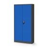 Plechová policová skříň s dveřmi a skřínkou pro osobní věci TOMASZ, 900 x 1850 x 450 mm, antracitovo-modrá