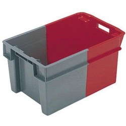 Stohovatelný přepravní box Schoeller Allibert, objem 50 l, plné stěny, šedý/červený