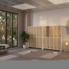 Plechová šatní skříňka na nožkách s 10 boxy BARTEK, 1360 x 1720 x 450 mm, Eco Design: bílá/ dub sonoma