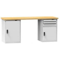 Dílenský stůl KOMBI KB4825, 2500 x 800 x 880 mm, BUK, šedá-šedá